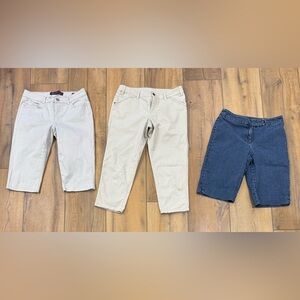 Set of 3 Capris Jones New York Dark Blue Denim Jeans Beige